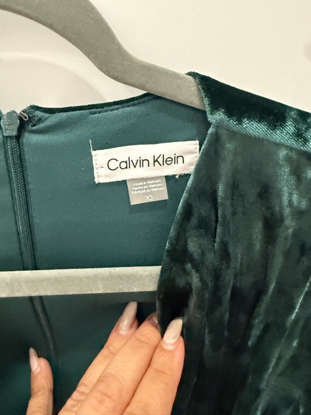 Calvin Klein Deep Green Velvet Twist-Front Long Sleeve Dress - Picture 3 of 6